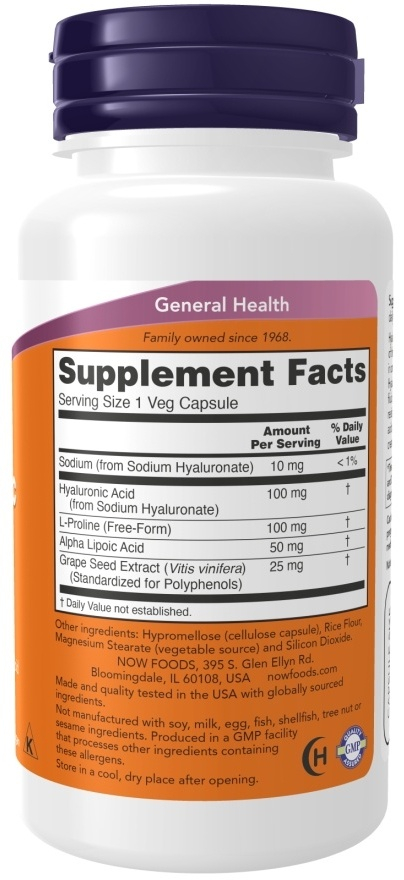 NOW Hyaluronic Acid 100 mg, 60 капс.