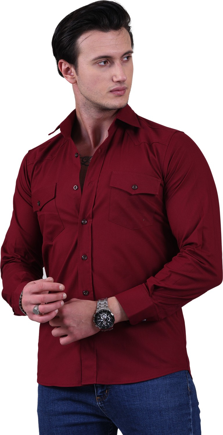 Эксклюзивная винно-красная рубашка в западном стиле Exve Slim Fit