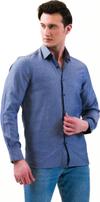 Эксклюзивная синяя рубашка Exve Exclusive Blue Navy Blue Oxford Transition из 100% хлопка с узким кроем и длинным рукавом для мужчин.