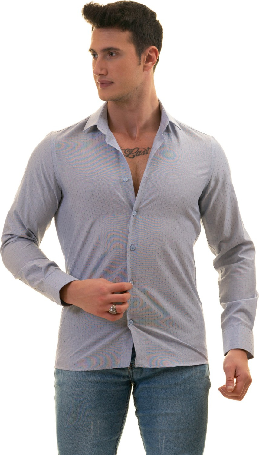 Эксклюзивная голубая рубашка с узором для стройного покроя.