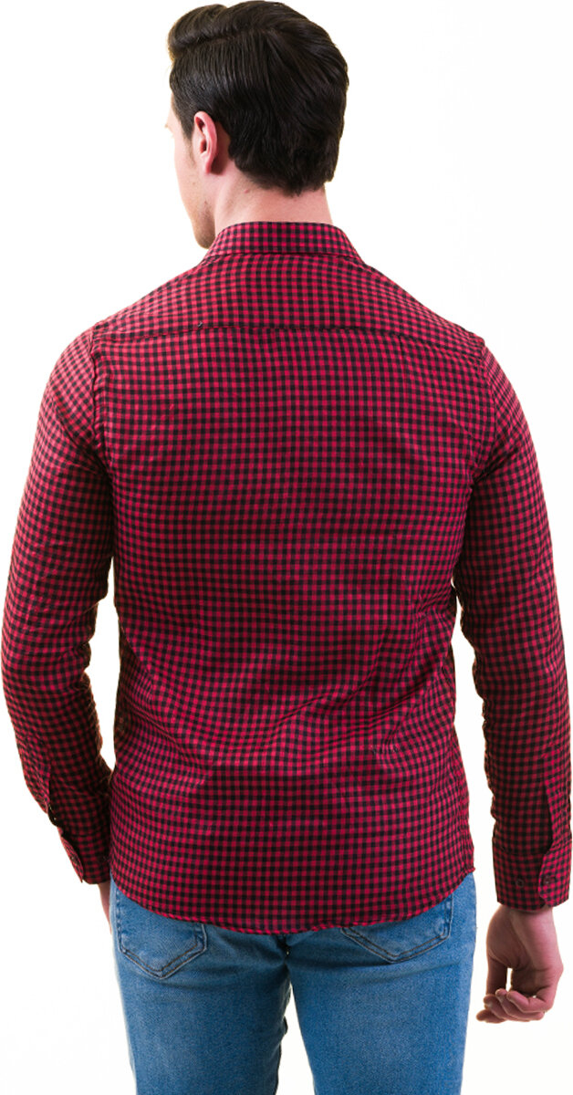 Эксклюзивная рубашка Exve в клетку красно-черная с узким кроем на длинный рукав для мужчин.