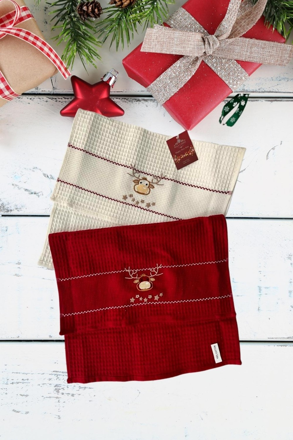 Полотенца Farya Home Premium 2 шт. 40х60 с вышивкой на Рождество в подарочной коробке на Рождество