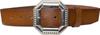 Кожаный женский денимовый пояс Goderi коричневого цвета с серебряной пряжкой 4 см