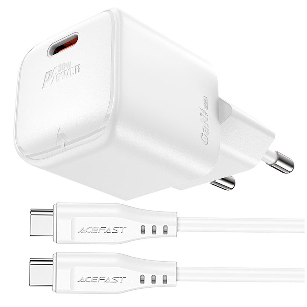 Адаптер питания ACEFAST, 1*USB-C, mini PD30W GaN, white (A77wt - ACEFAST)