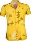 Эксклюзивная желтая летняя рубашка Exve Exclusive с цифровой печатью на вискозе, дышащая, с гавайским узором и кружевным воротником на короткий рукав.