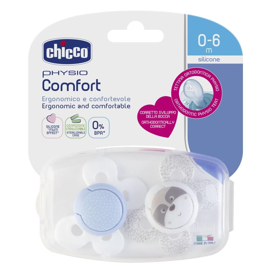Пустышка Chicco Physio Comfort 0+ 2шт голубая