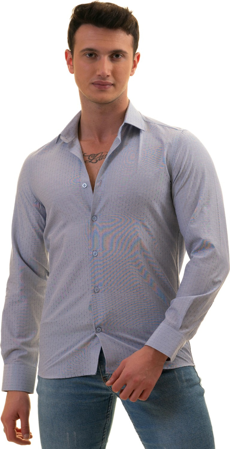 Эксклюзивная голубая рубашка с узором для стройного покроя.