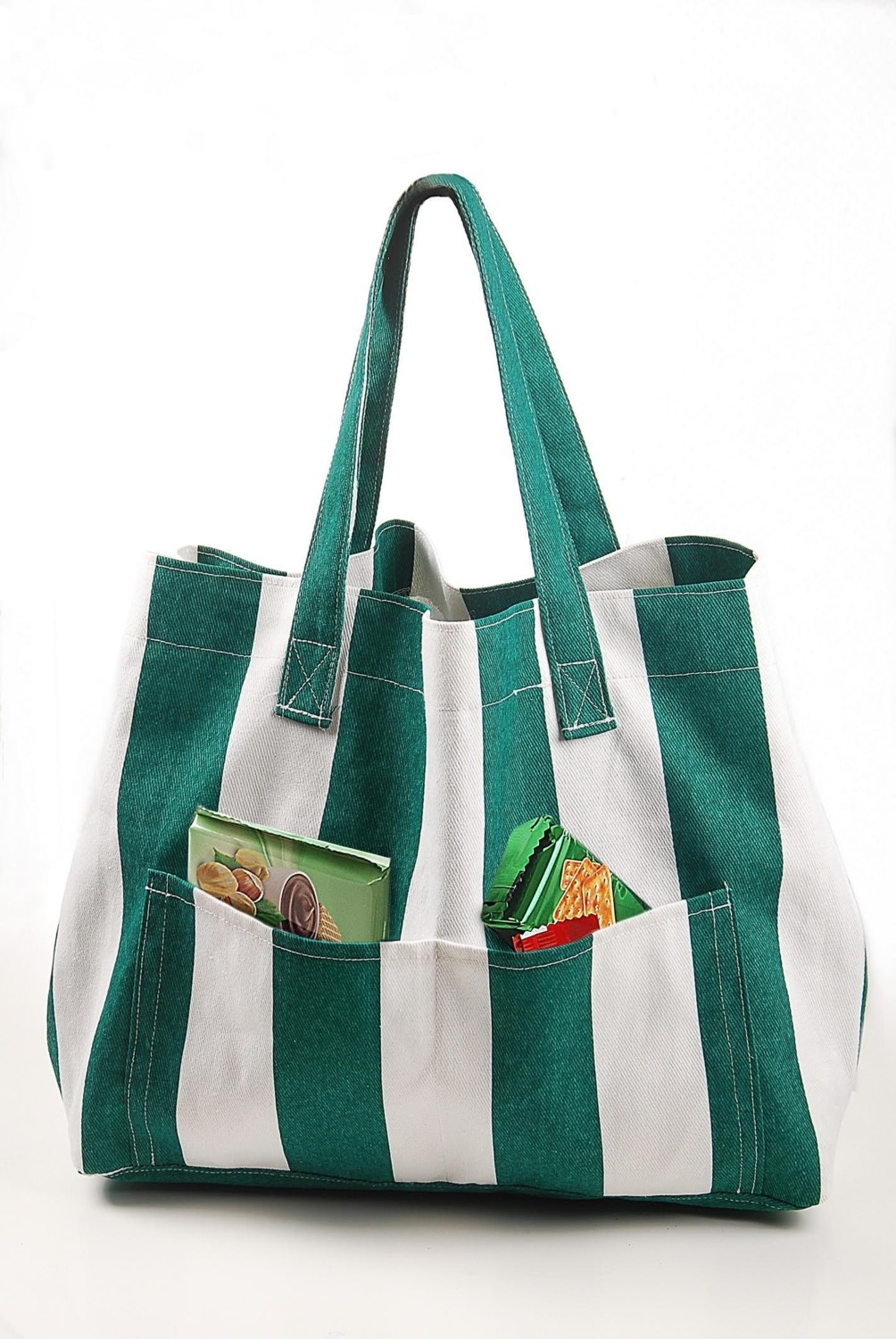 Женская хлопковая сумка Himarry с двумя карманами для пляжа зеленого цвета.