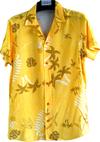 Эксклюзивная желтая летняя рубашка Exve Exclusive с цифровой печатью на вискозе, дышащая, с гавайским узором и кружевным воротником на короткий рукав.