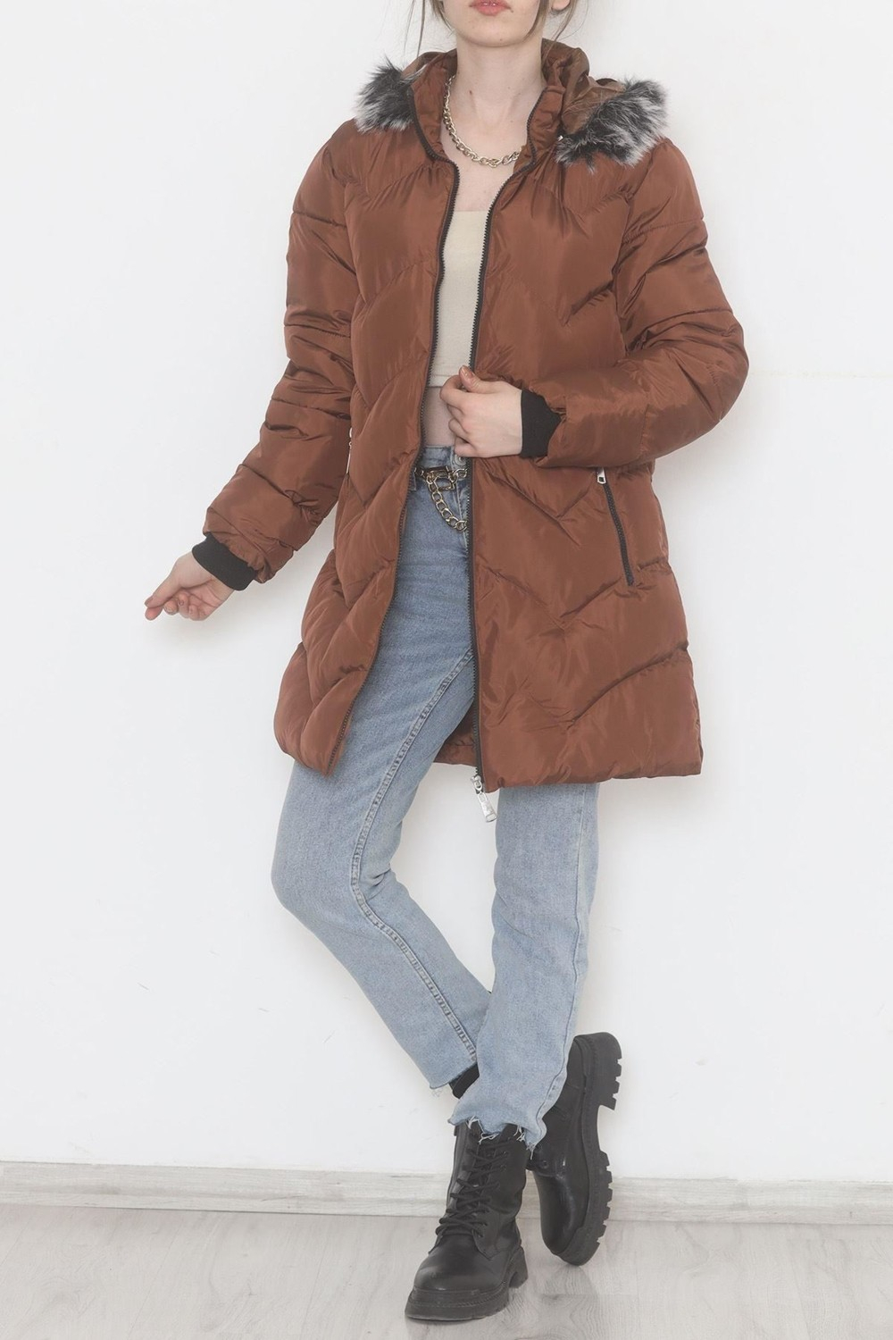 Пальто с капюшоном Civetta коричневое - 6114.1555.