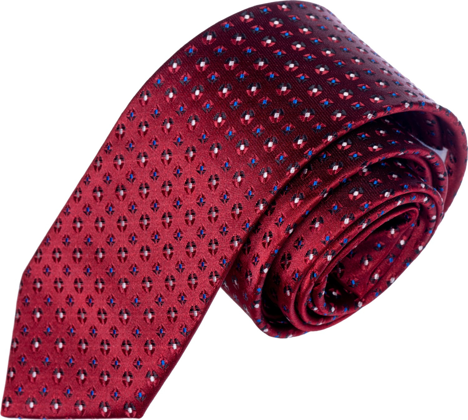 Эксклюзивный галстук Exve бордового цвета с геометрическим узором, выполненный в технике жаккардового плетения.