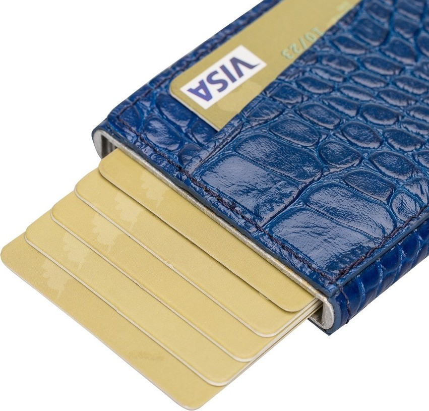 PLM Torres Leather Mechanism Card Holder Yk7 Blue