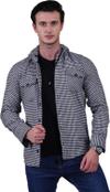 Эксклюзивная черно-белая клетчатая куртка-рубашка с капюшоном и двумя карманами из шерсти для зимнего лесоруба.