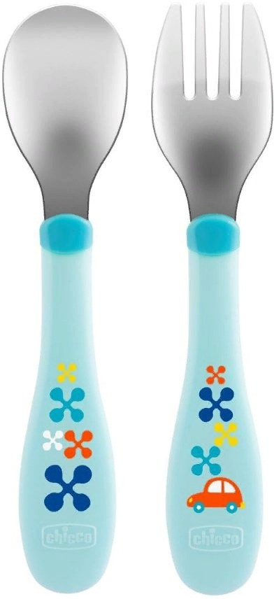 Набор Chicco MetalCutlery (ложка,вилка), 18м+, голубой