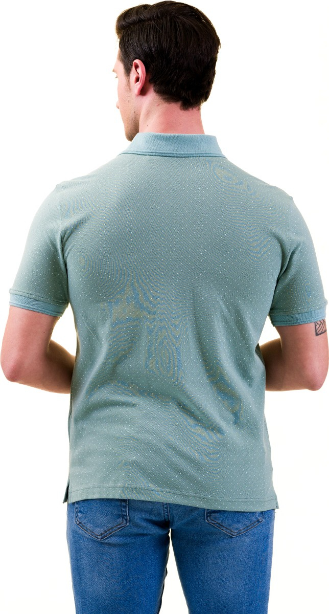 Exve Exclusive Green Green Polo Neck Short Sleeve Cotton Slim Fit T-Shirt with White Polka Dots