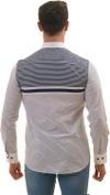 Эксклюзивная рубашка для мужчин Exve белая с темно-синими полосами на груди, специальный приталенный крой с длинным рукавом.