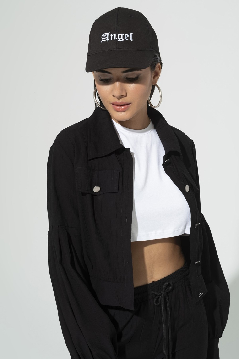 For You Accessories Angel Embroidered Peaked Black Baseball Cap S27110