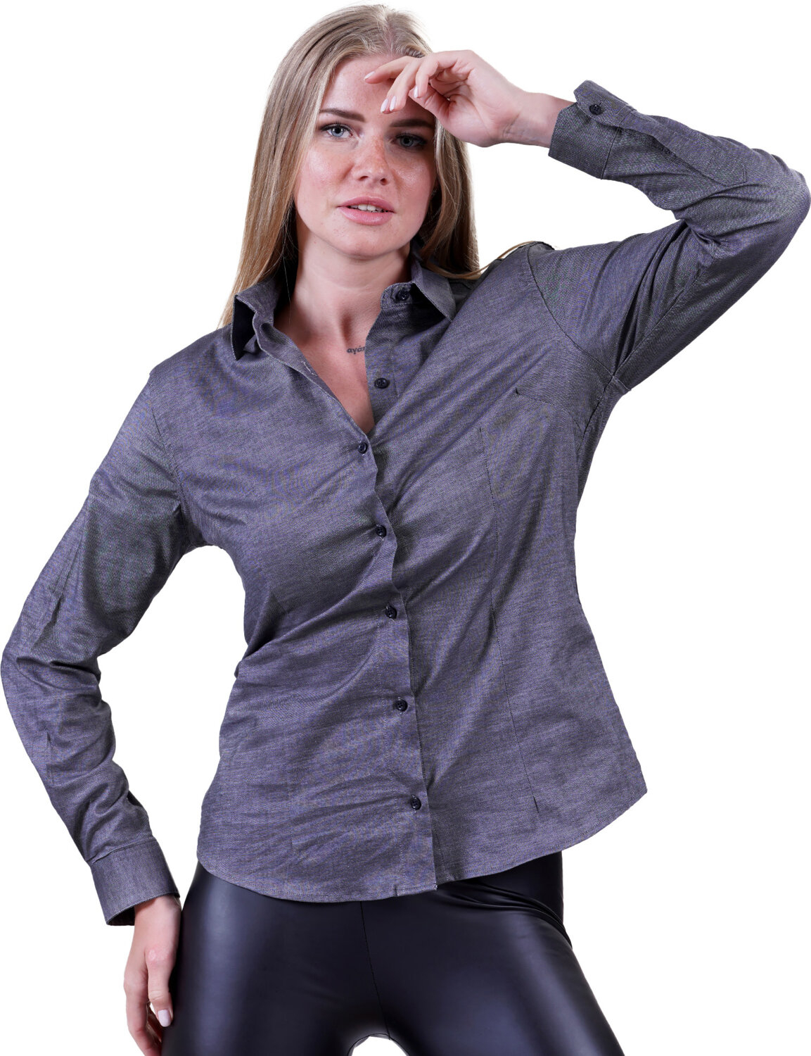 Эксклюзивная черно-серая рубашка Exve Oxford с длинным рукавом для женщин