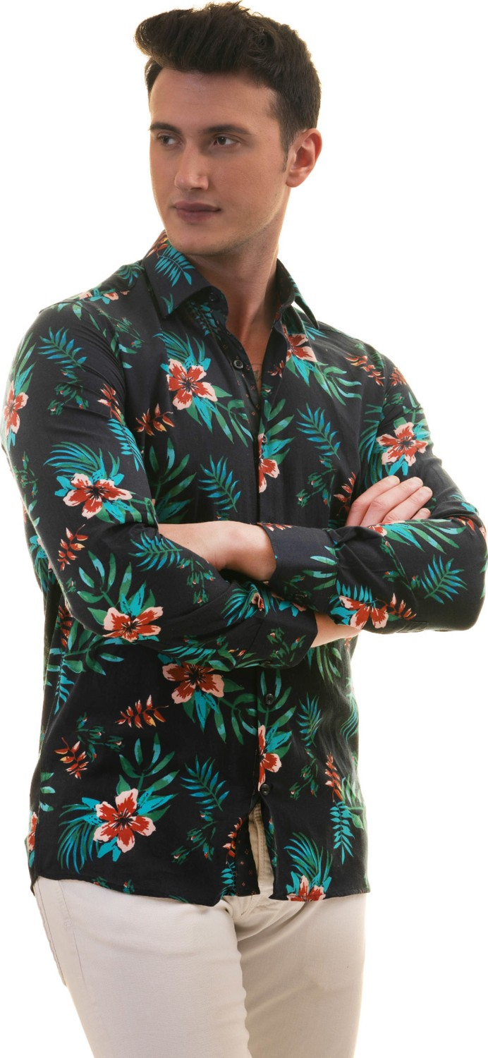 Эксклюзивная хаки зеленая бежевая коричневая рубашка с природным узором, облегающая фигуру, дышащая, из хлопка, на лето.