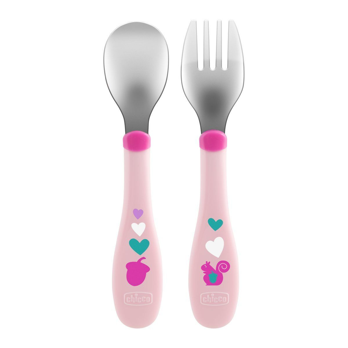 Набор Chicco MetalCutlery (ложка,вилка), 18м+, розовый