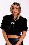Прекрасное модное женское черное меховое пальто-этоль-болеро с брошью