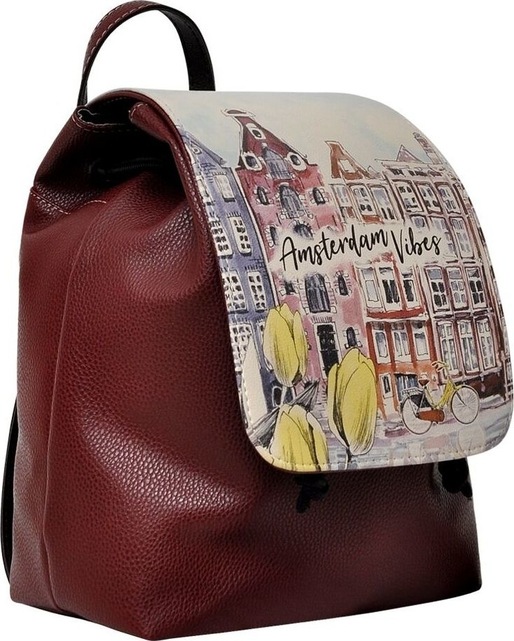 Dogo Women's Vegan Leather Claret Red Backpack - Amsterdam Vibes Design