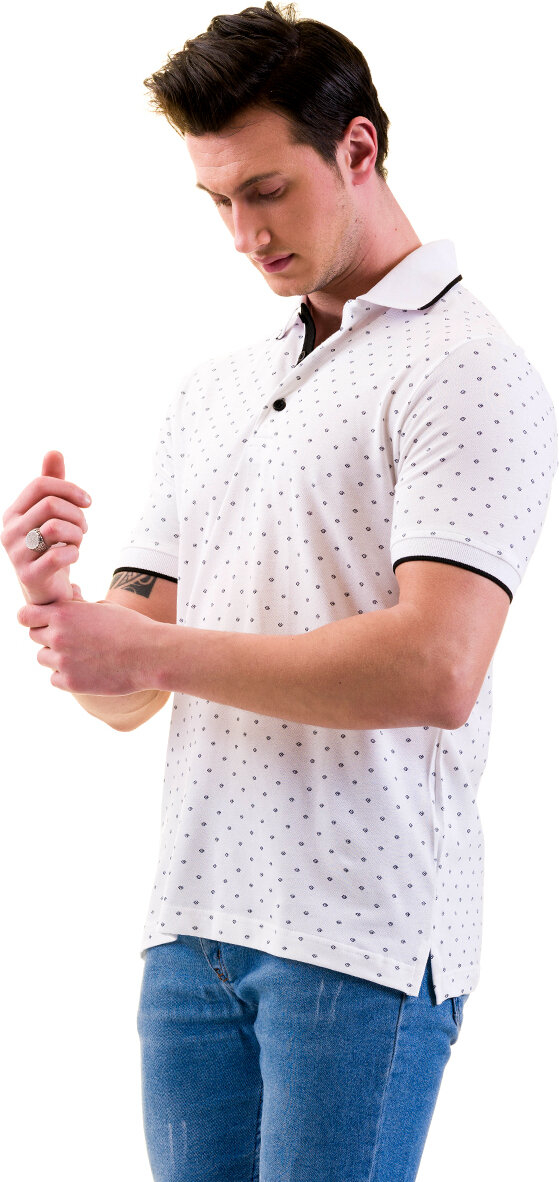 Эксклюзивная аквамариновая футболка с воротником и клетчатым узором на груди внутри бежевого цвета с деталями клетчатого узора на воротнике и короткими рукавами из хлопка в облегающем крое.