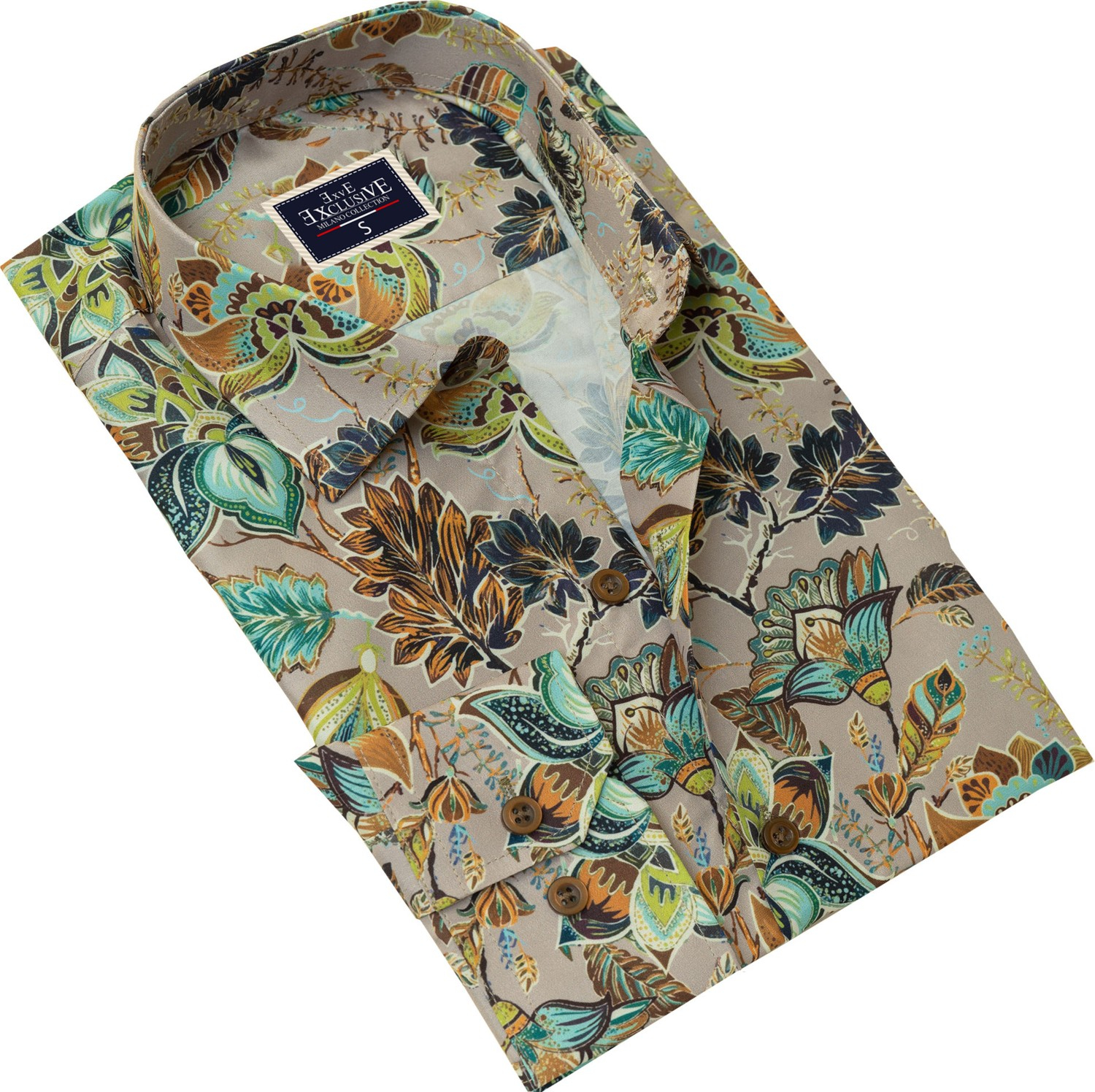 Эксклюзивная рубашка Exve с узором пейсли бежевого цвета, выполненная в цифровой печати из полиэстера Pes.